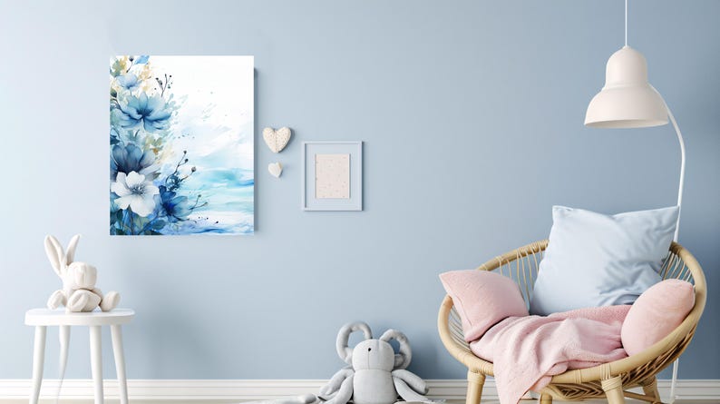 16x20 Shades of Blue Floral Wall Art Canvas Print - Etsy