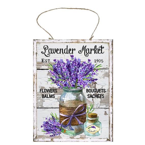 Market Fresh Lavender Printed Handmade Wood Sign