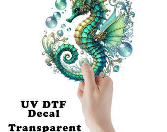 Ornate Jeweled Seahorse UV DTF Transparent Decal / Sticker You Choose Size