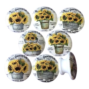 Set of 8 Sunflower Market Cabinet Knobs, Drawer Knobs and Pulls, Farmhouse Decor,