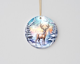 Christmas Ornament, Christmas Bauble Deer Ceramic Christmas Ornament