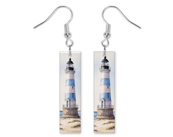 Beach Lighthouse Dangle Printed Earrings Jewelry Handmade