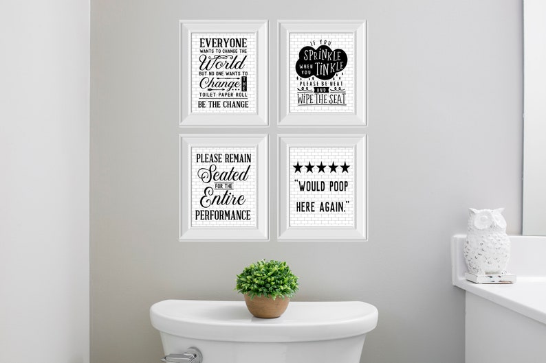 Set of 4 8x10 Funny Bathroom Wall Art White Subway Canvas | Etsy