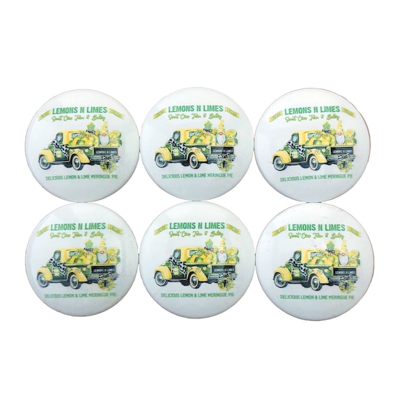 Cabinet Knobs, Set of 6 Lemon Lime Gnome Truck Wood Cabinet Knobs, Drawer Knobs and Pulls,