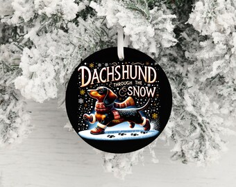 Christmas Ornament, Dachshund Through the Snow Ceramic Christmas Ornament