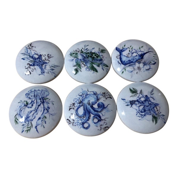 Set of 6 Sea Experiences Wood Cabinet Knobs