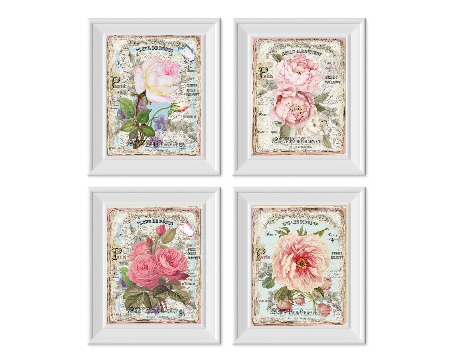 Set of 4 8x10 French Floral Wall Art Canvas Prints Etsy