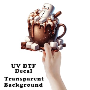 Marshmallow Hot Cocoa Christmas UV DTF Transparent Decal / Sticker You Choose Size