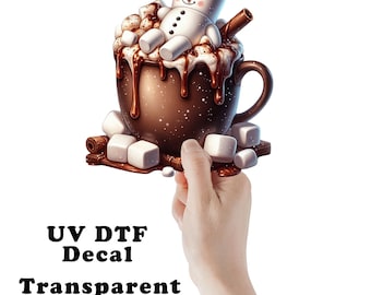 Marshmallow Hot Cocoa Christmas UV DTF Transparent Decal / Sticker You Choose Size