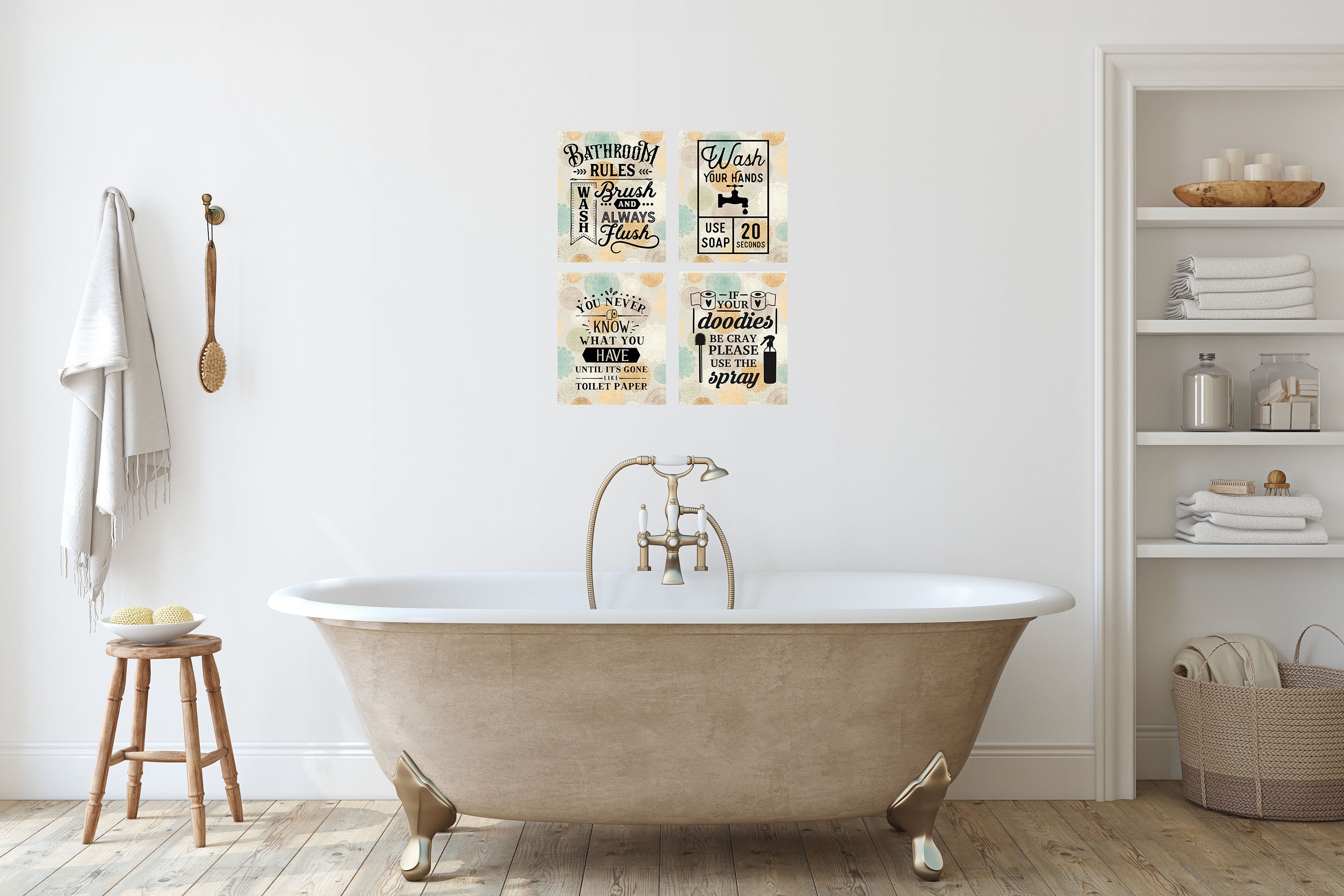 Set of 4 8x10 Funny Bathroom Wall Art Canvas Prints Etsy UK
