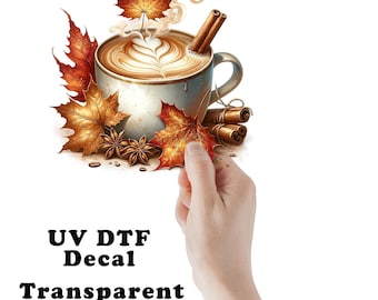 Autumn Coffee Fall UV DTF Transparent Decal / Sticker You Choose Size