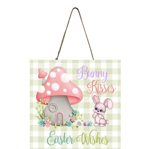 Bunny Kisses Easter Wishes Printed Handmade Wood  Mini Sign