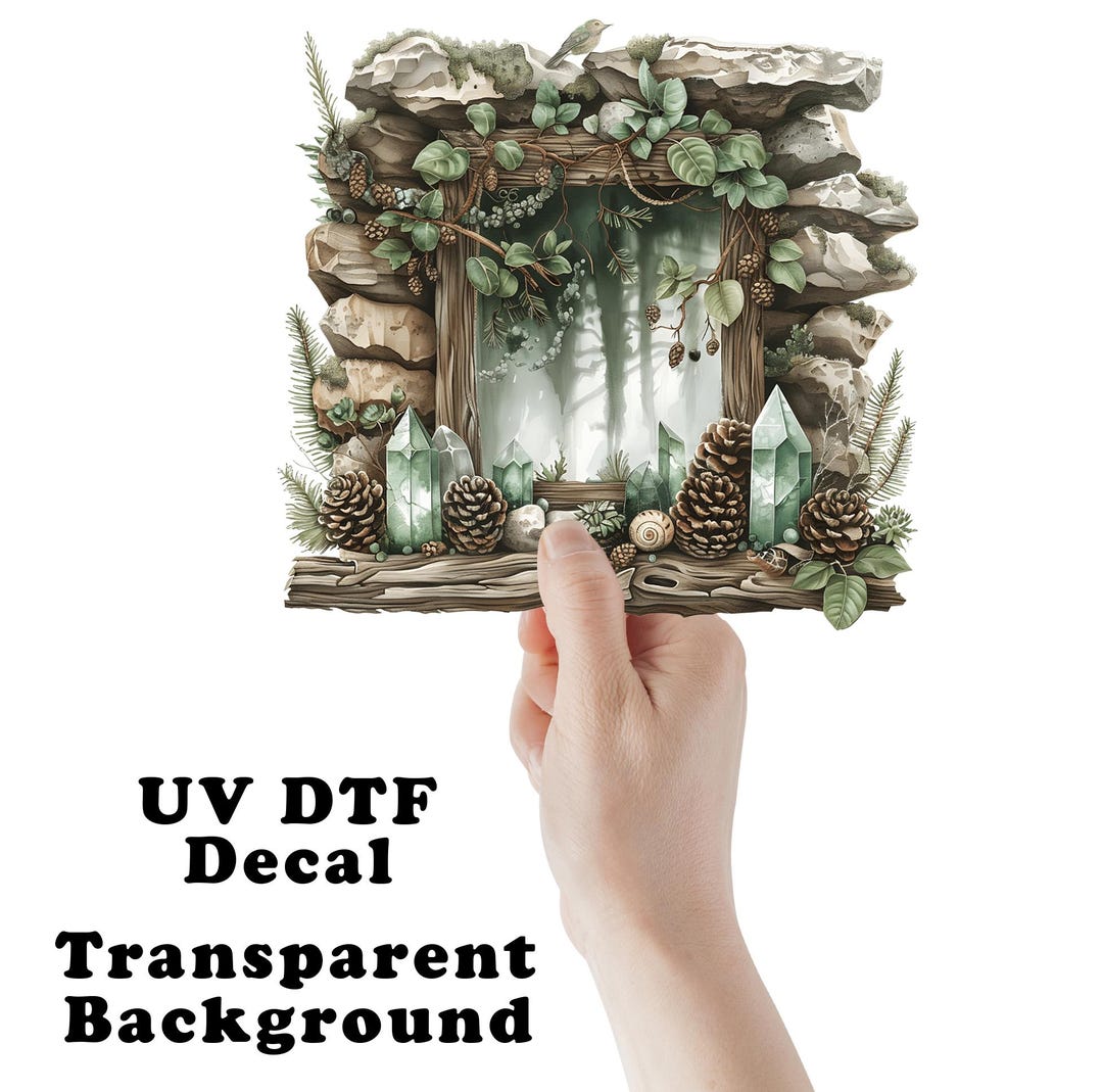 Woodland Pinecone, Crystal and Stone UV DTF Transparent Decal / Sticker ...