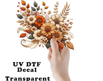 Fall Flower Spray Clear UV DTF Transparent Decal / Sticker You Choose Size