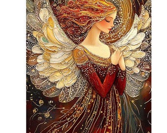 16x20 Red and Gold Praying Angel Christmas Wall Art Canvas Print