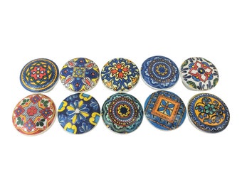 Set of 10 Talavera Medallion Print Cabinet Knobs