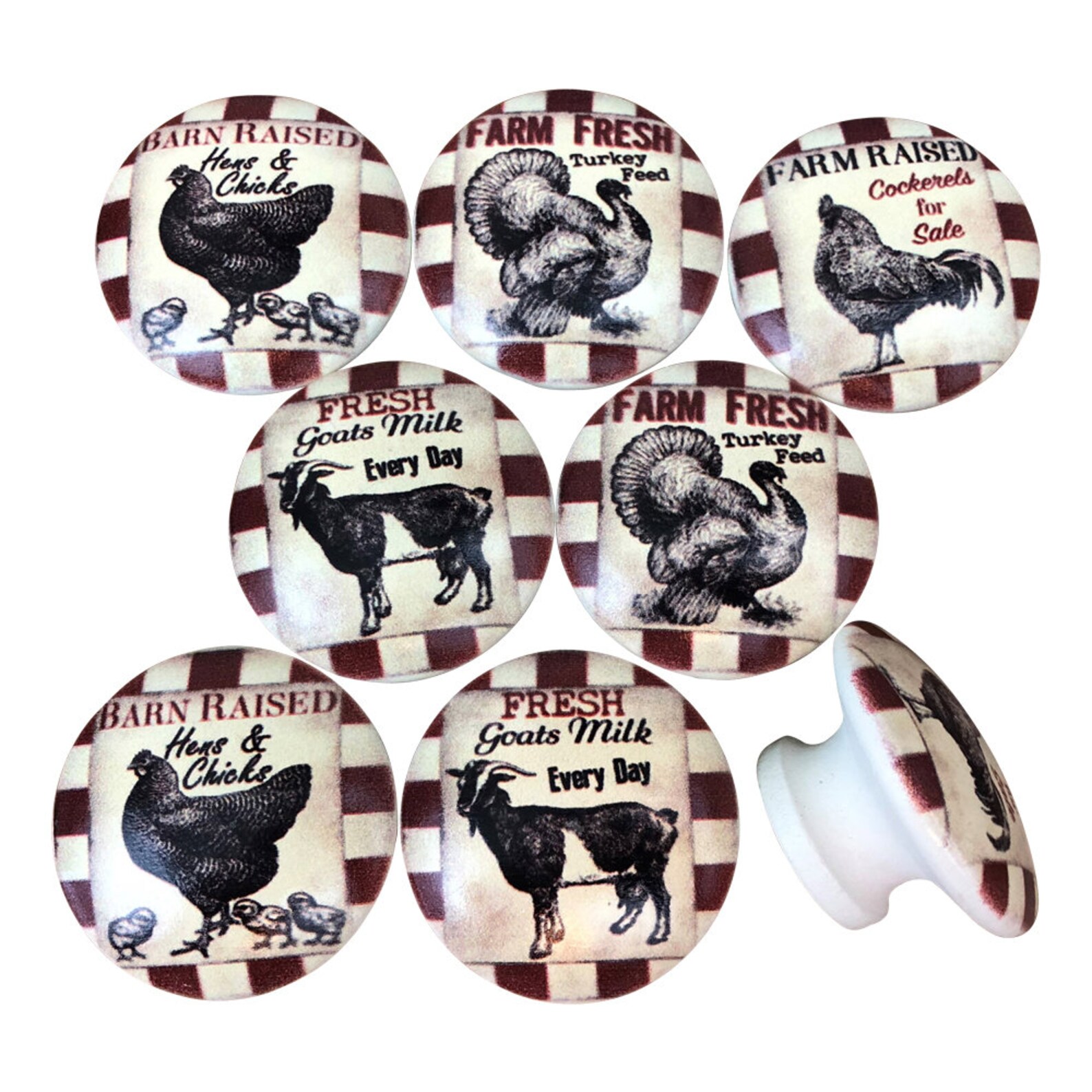 Conjunto de 8 perillas de gabinete de cocina vintage red check | Etsy