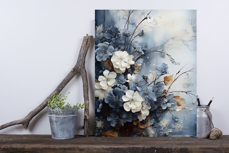 16x20 Blue and White Flowers Wall Art Canvas Print Etsy New Zealand