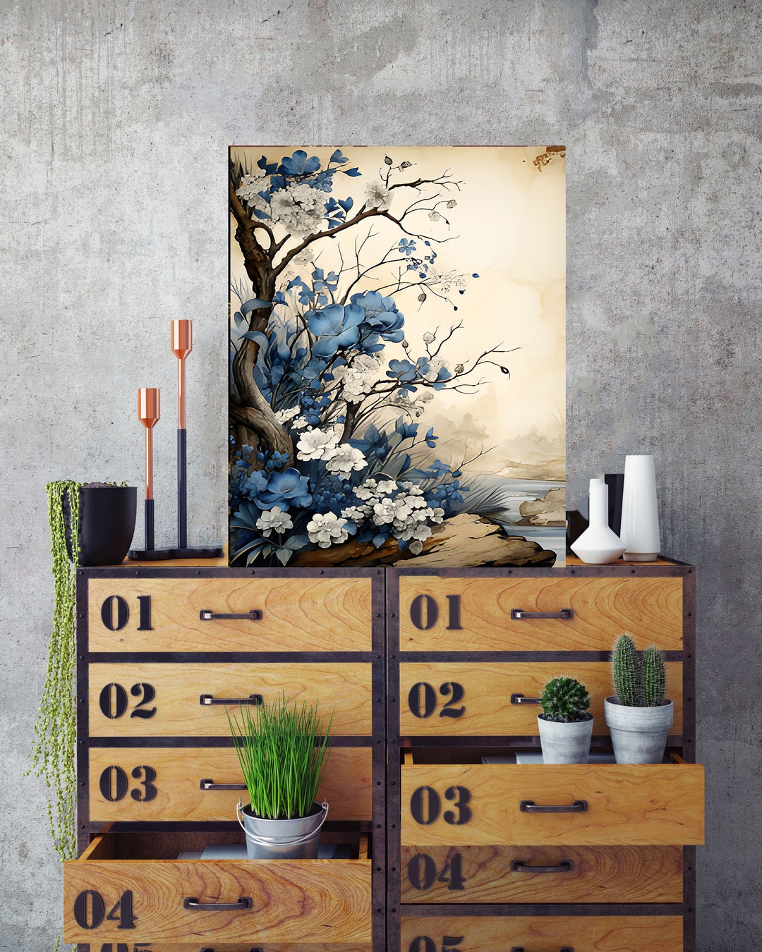 16x20 Blue Floral Branch Wall Art Canvas Print - Etsy