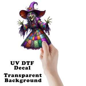 Patchwork Wicked Witch UV DTF Transparent Decal / Sticker You Choose Size