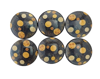 Cabinet Knobs, Set of 6 Black Gold Circles Wood Cabinet Knobs, Drawer Knobs and Pulls,