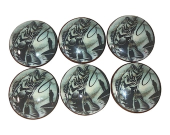 Set of 6 Bass Fishing Wood Cabinet Knobs