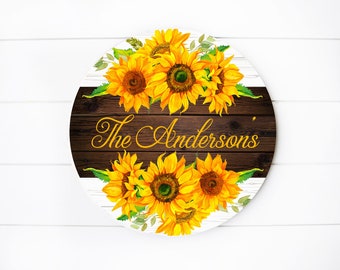 Personalized Sunflowers Round Printed Handmade Wood Sign