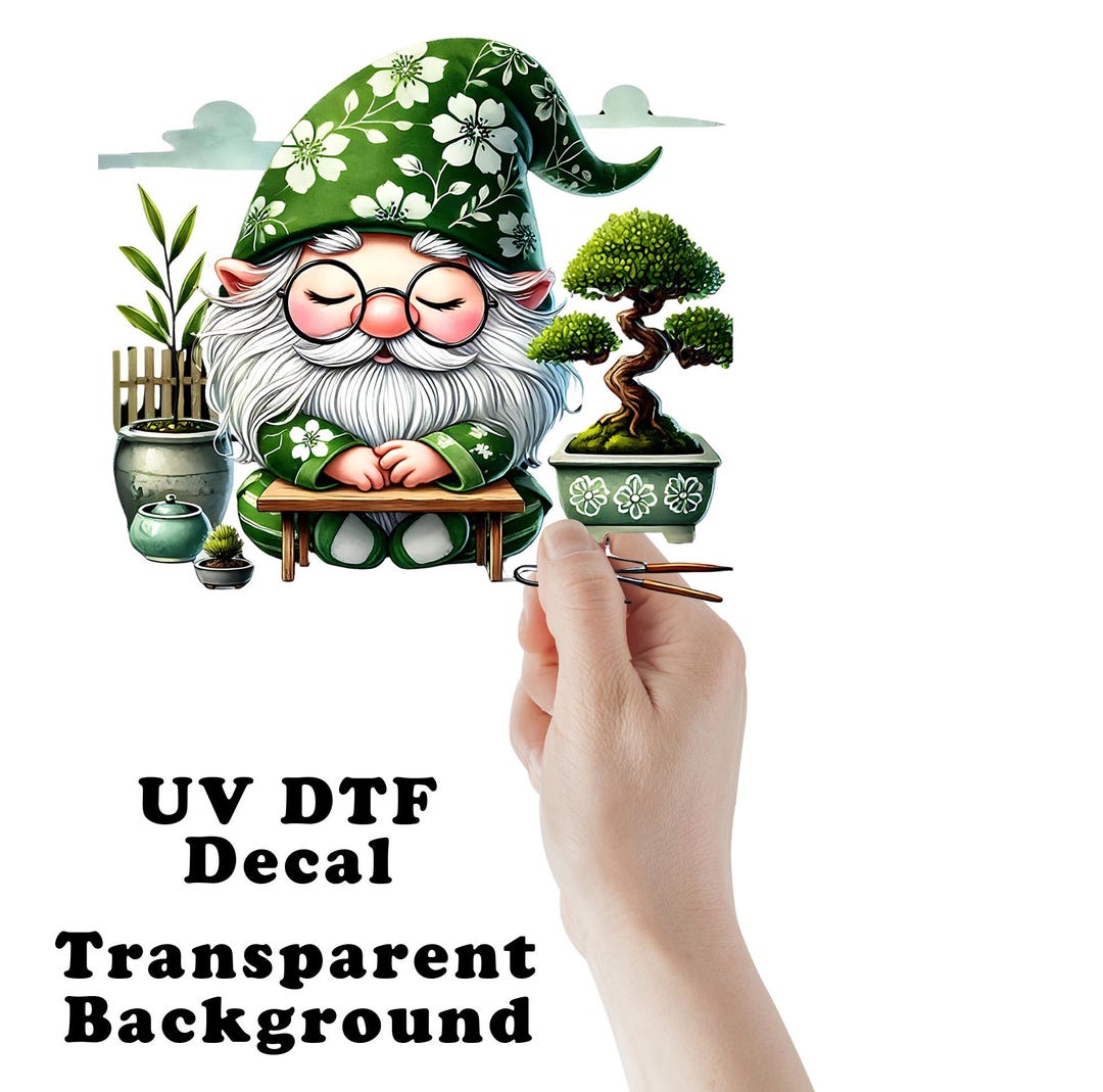 Bonsai Gnome UV DTF Transparent Decal / Sticker You Choose Size - Etsy