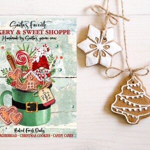 Santa&#39;s Favorite Bakery Christmas Printed Handmade Wood Sign