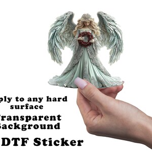 Green Christmas Angel with Wreath UV DTF Transparent Decal / Sticker You Choose Size