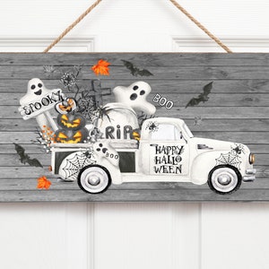 Halloween Ghost Truck Printed Handmade Wood Sign