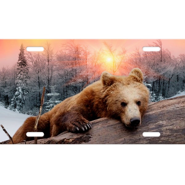 Bear at Sunrise Wildlife Hunting Aluminum Front License Plate Vanity Plate