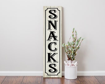 24 Inch Snacks Kitchen Vertical Wood Print Sign