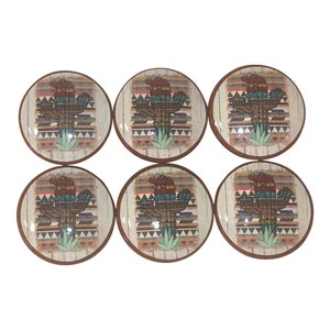 Set of 6 Aztec Cactus Wood Cabinet Knobs
