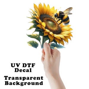 Sunflower and Bumble Bee UV DTF Transparent Decal / Sticker You Choose Size