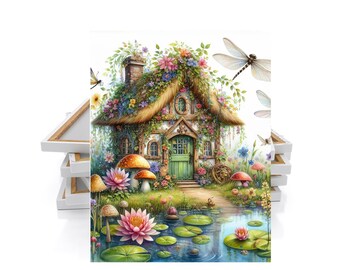 16x20 Fairy House and Lily Pond Wall Art Canvas Print