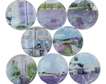 Set of 8 Lavender in Provence Print Wood Cabinet Knobs