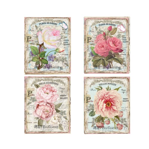 Set of 4 8x10 French Floral Wall Art Canvas Prints Etsy
