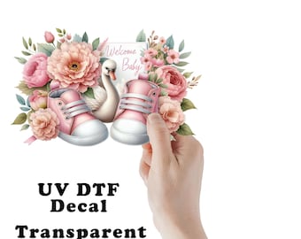 Baby Girl Shoes and Swan Baby Shower UV DTF Transparent Decal / Sticker