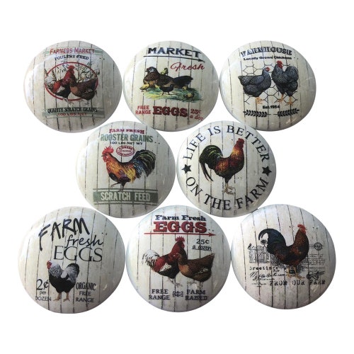 Set of 8 Farmhouse Rooster Farm Wood Knobs Etsy