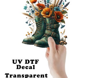 Fall Flower Boots Clear UV DTF Transparent Decal / Sticker You Choose Size