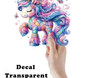 Pretty Patchwork Unicorn UV DTF Transparent Decal / Sticker You Choose Size