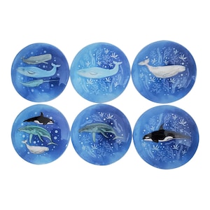 Set of 6 Whales on Blue Print Cabinet Knobs