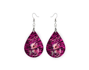 New Release, Pink Dragon Heart Earrings, Teardrop Dangle Printed Earrings Jewelry Handmade