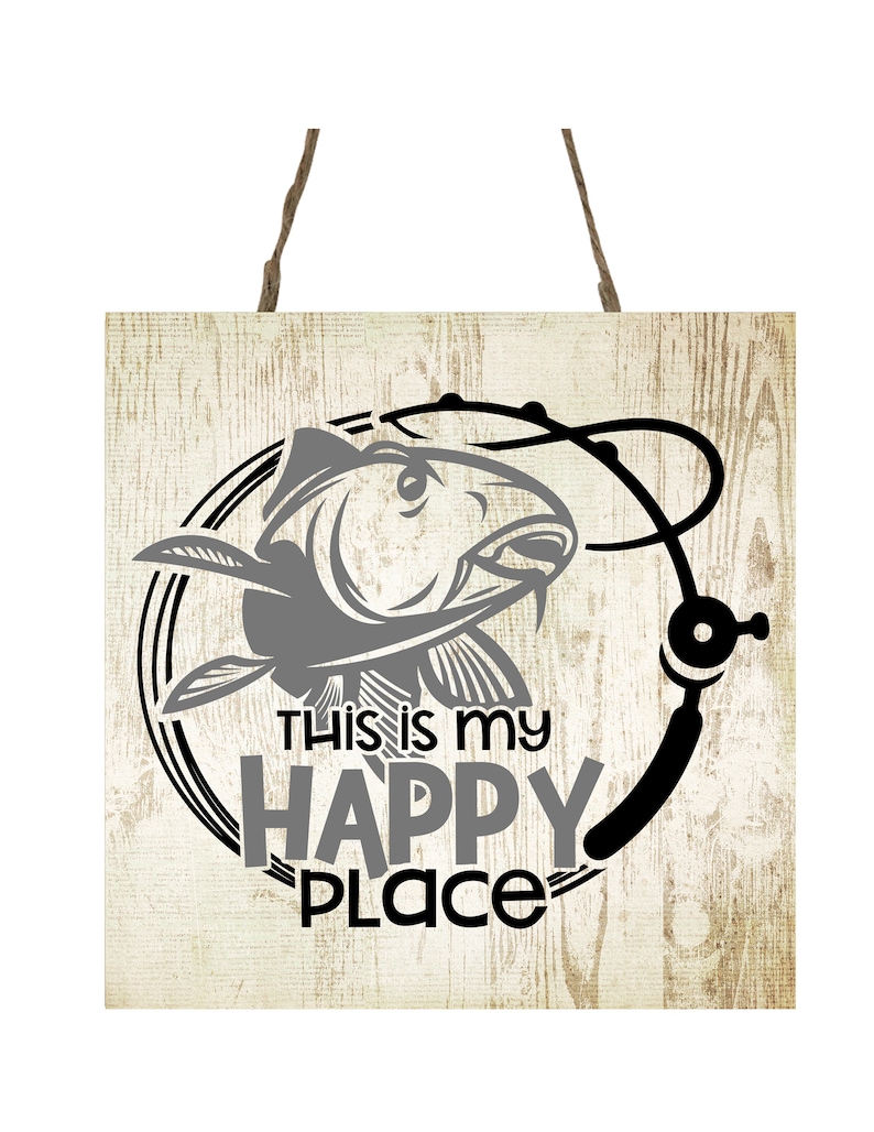 Fishing This is My Happy Place Printed Handmade Wood Mini Sign