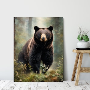 16x20 Bear in Misty Forest Wall Art Canvas Print
