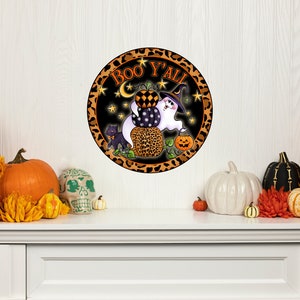 Boo Y&#39;all Halloween Round Printed Handmade Wood Sign