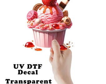Strawberry Ice Cream UV DTF Transparent Decal / Sticker You Choose Size