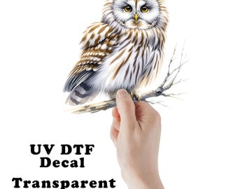 Owl on Branch UV DTF Transparent Decal / Sticker You Choose Size