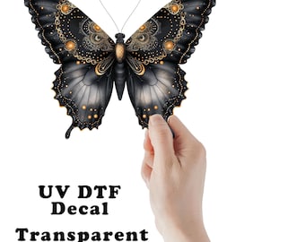 Black Butterfly UV DTF Transparent Decal / Sticker You Choose Size